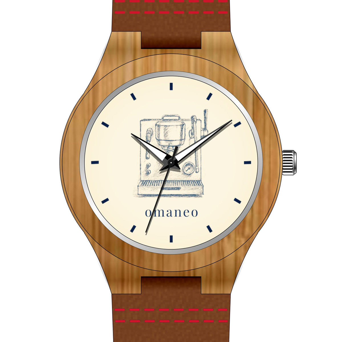 omaneo Holz-Armbanduhr GUDRUN &ndash; Naturholzgeh&auml;use, cremefarbenes Zifferblatt, braunes Lederband