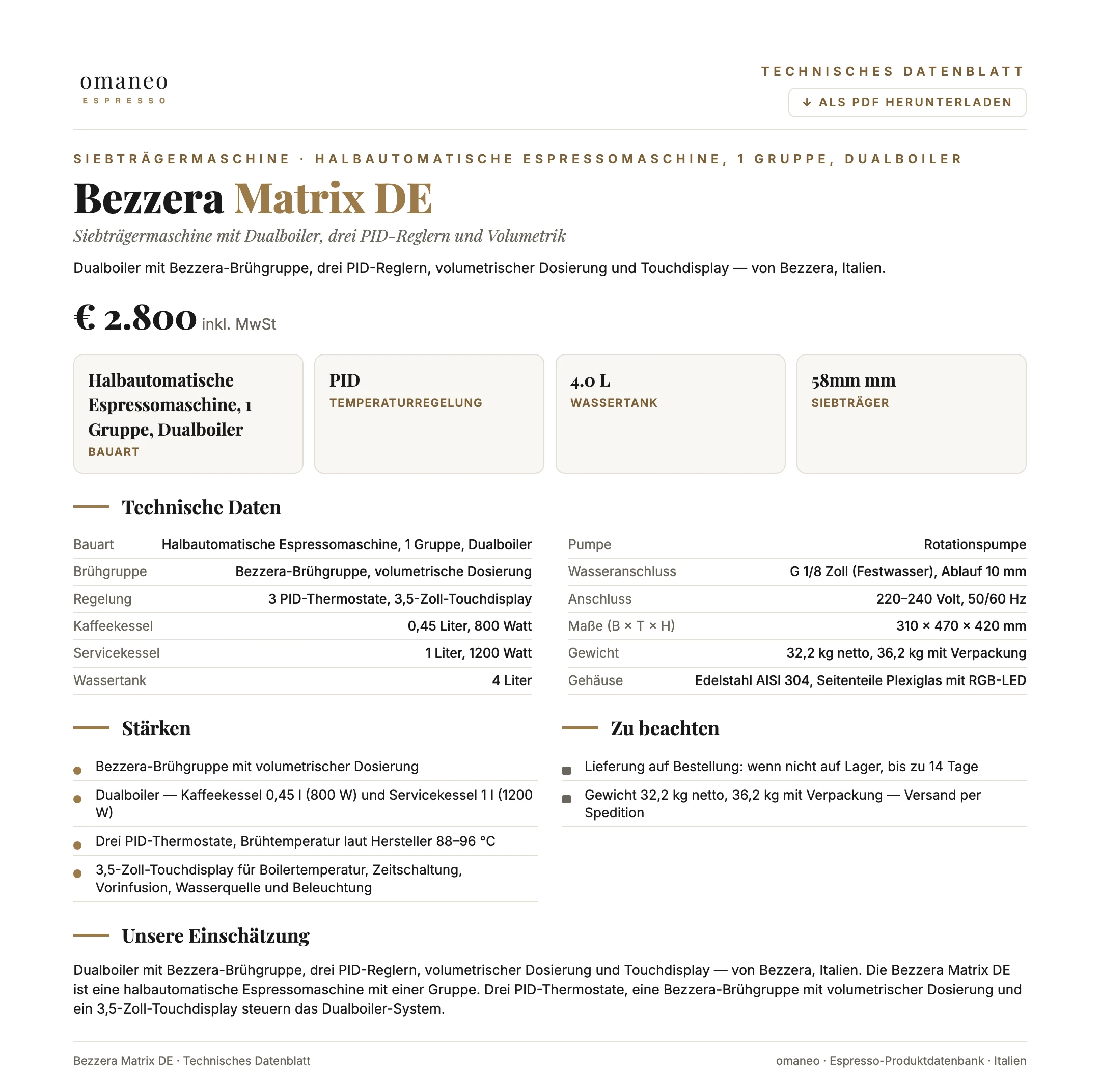 Technisches Datenblatt Matrix DE