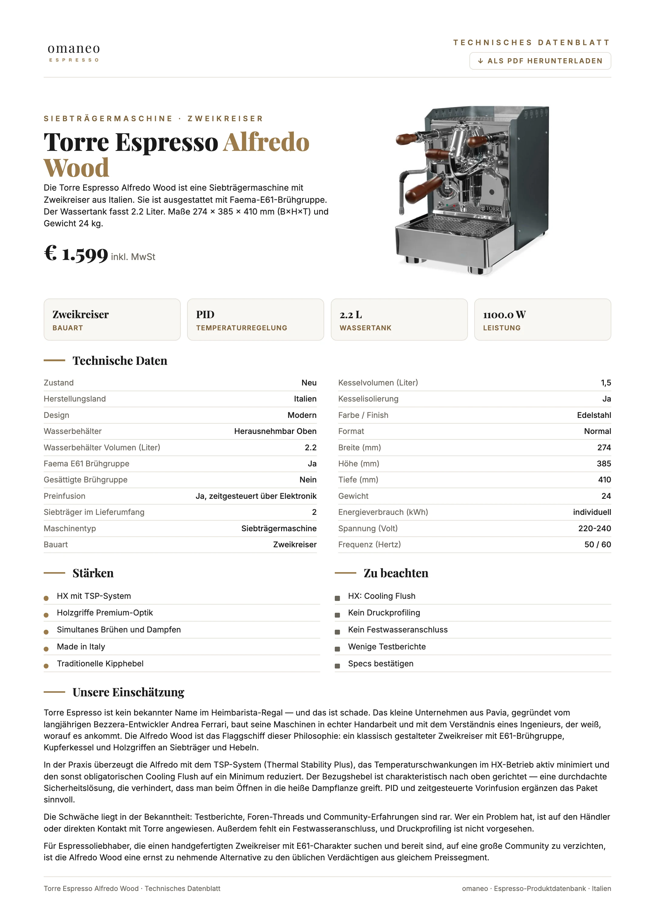 Technisches Datenblatt Alfredo Wood