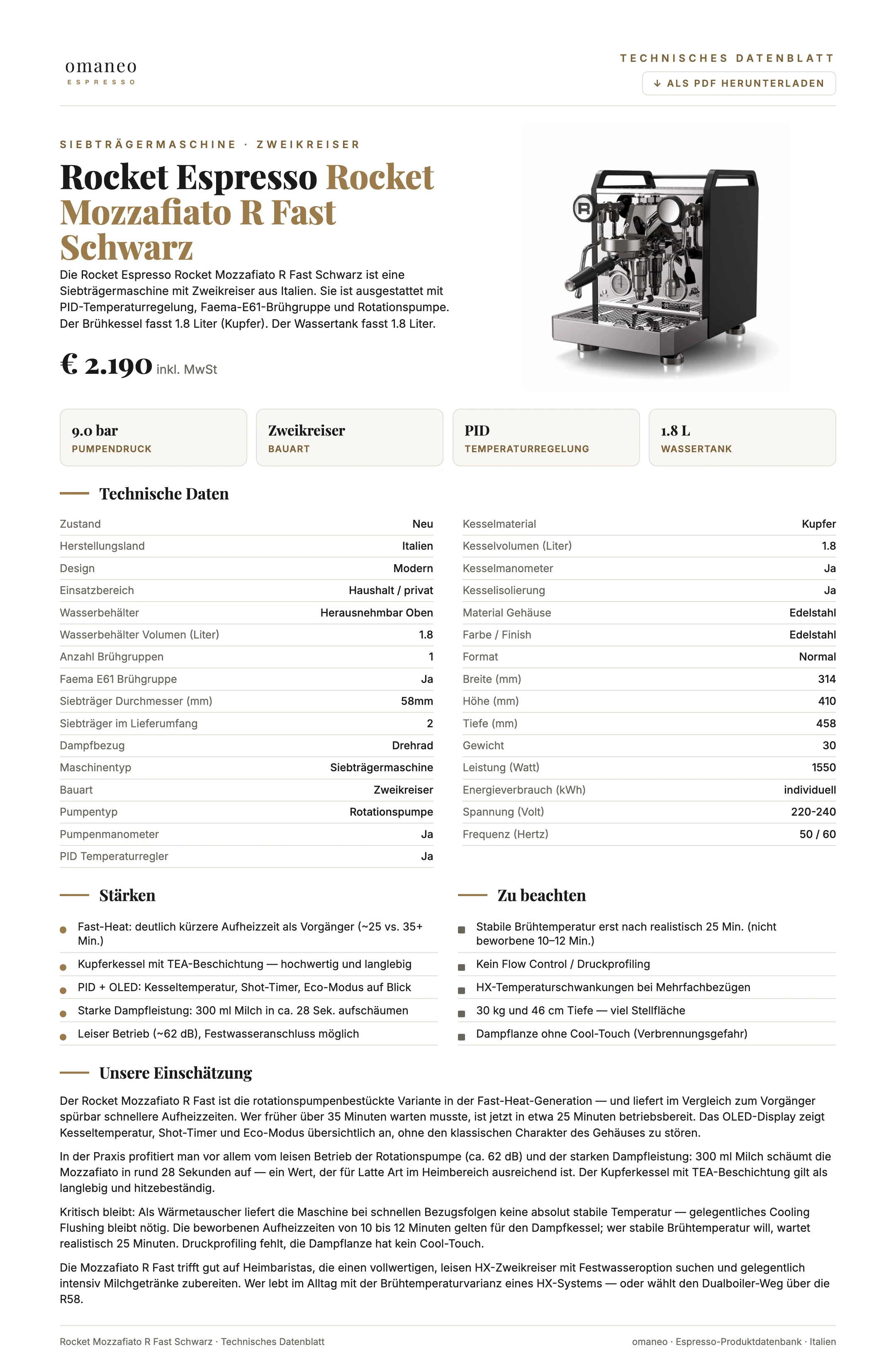 Technisches Datenblatt Rocket Mozzafiato R Fast Schwarz