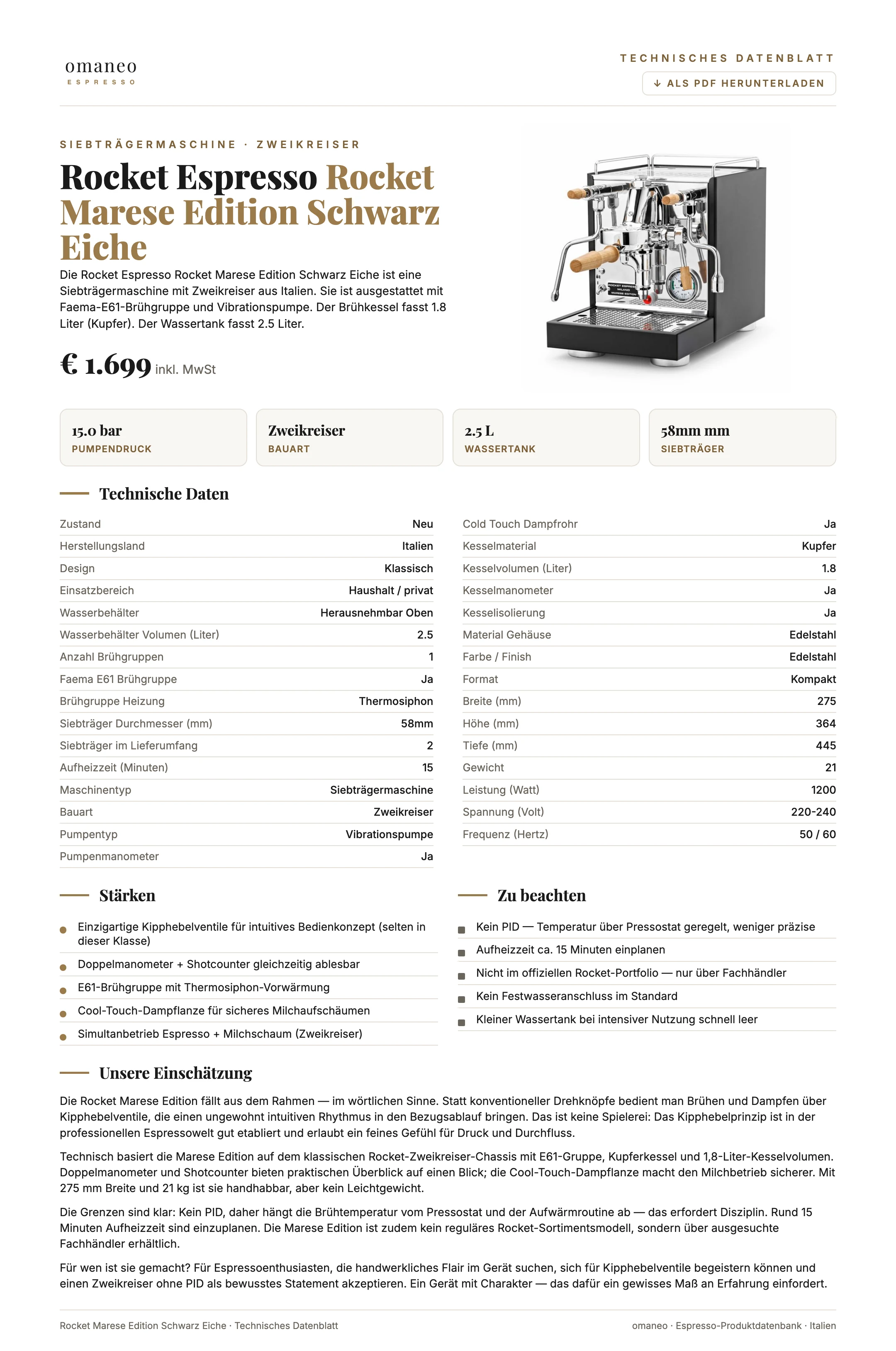 Technisches Datenblatt Rocket Marese Edition Schwarz Eiche