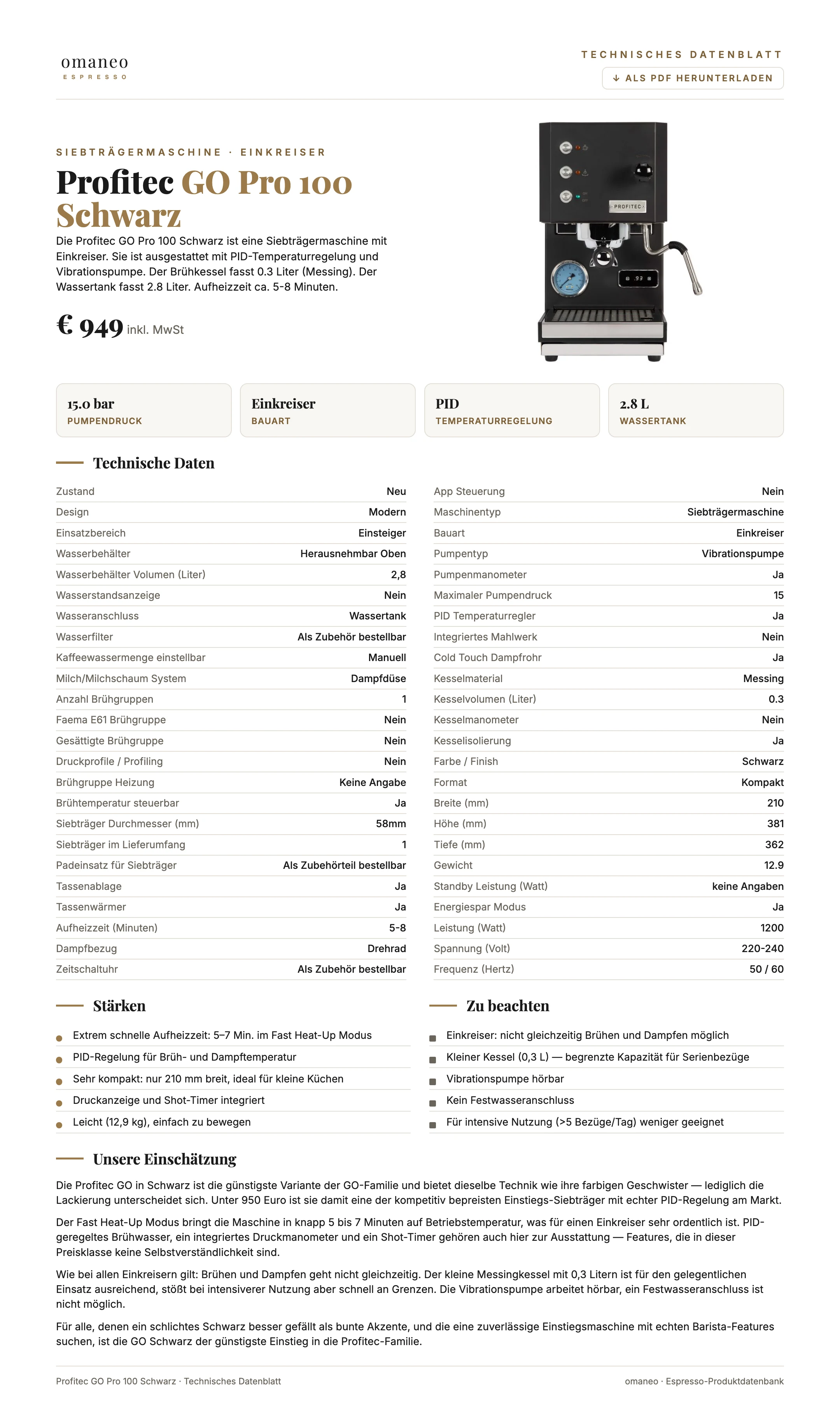 Technisches Datenblatt GO Pro 100 Schwarz