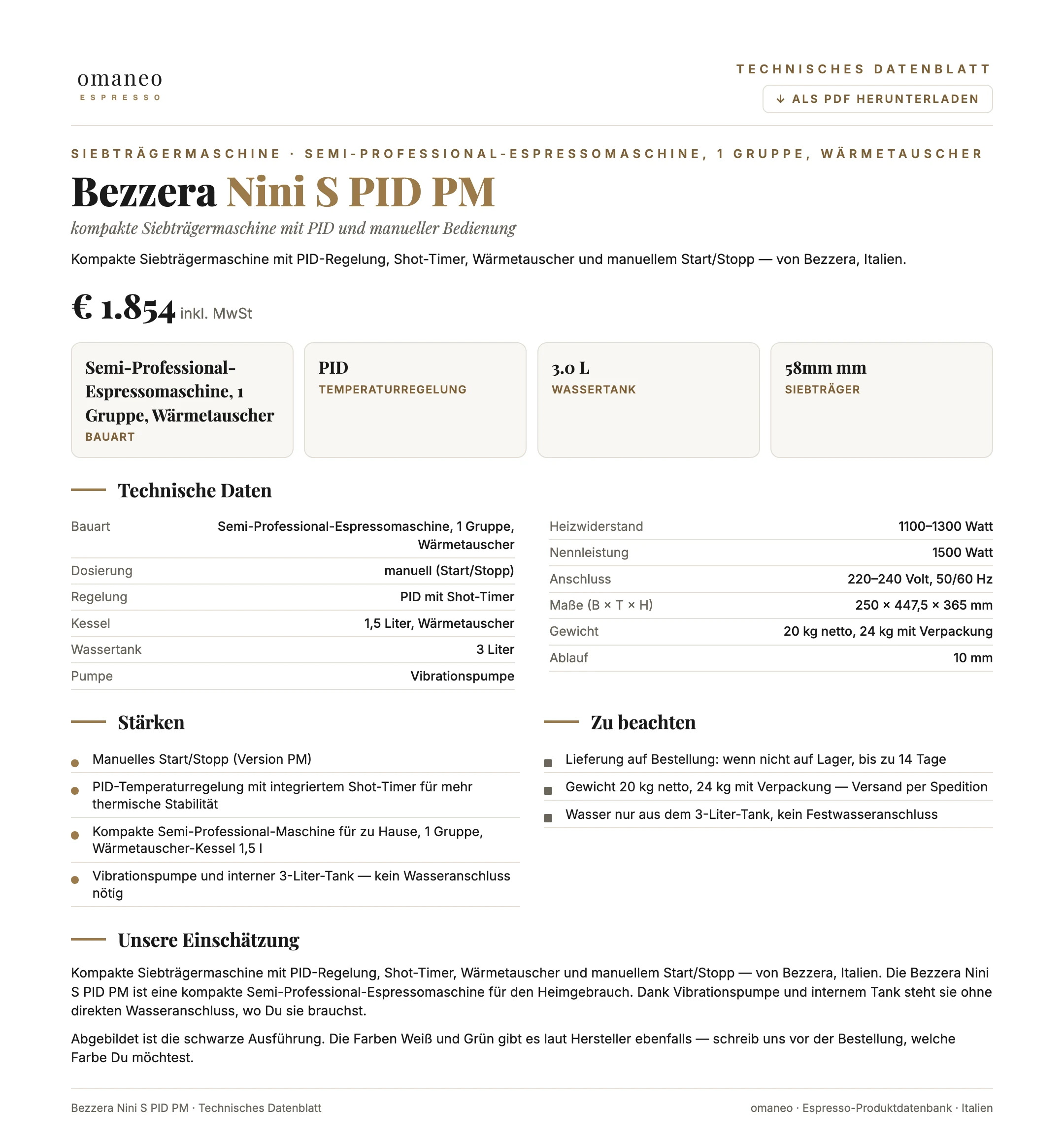 Technisches Datenblatt Nini S PID PM