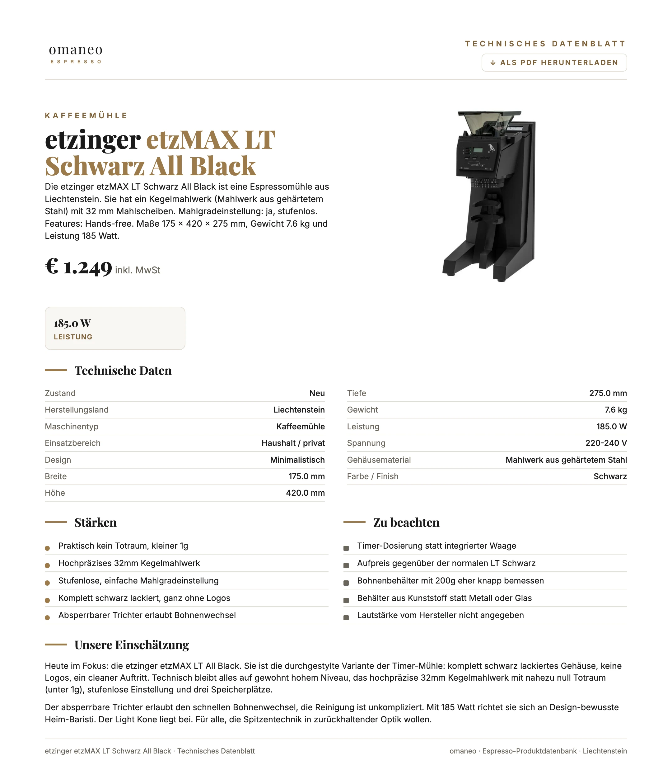 Technisches Datenblatt etzMAX LT Schwarz All Black