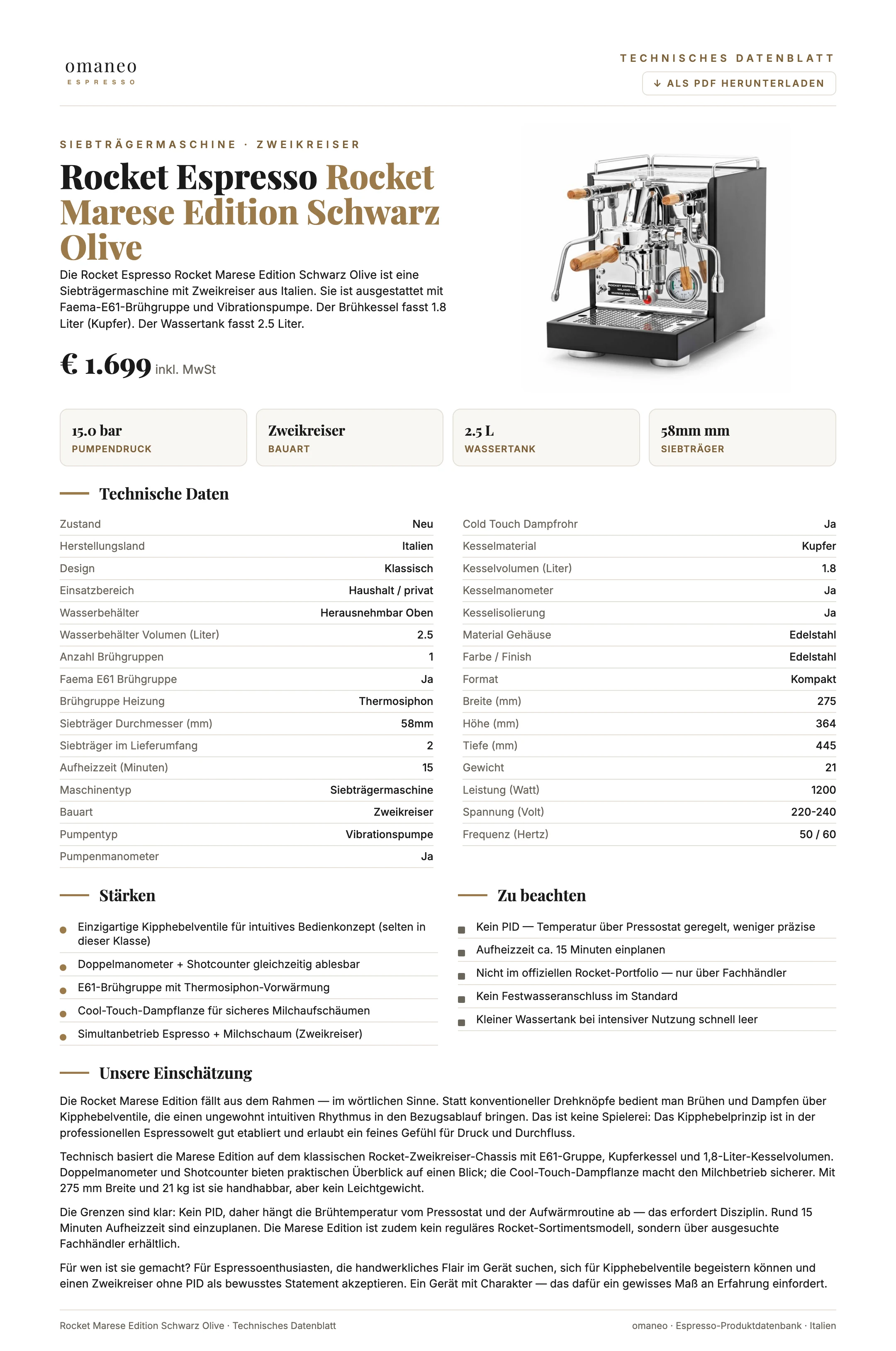Technisches Datenblatt Rocket Marese Edition Schwarz Olive
