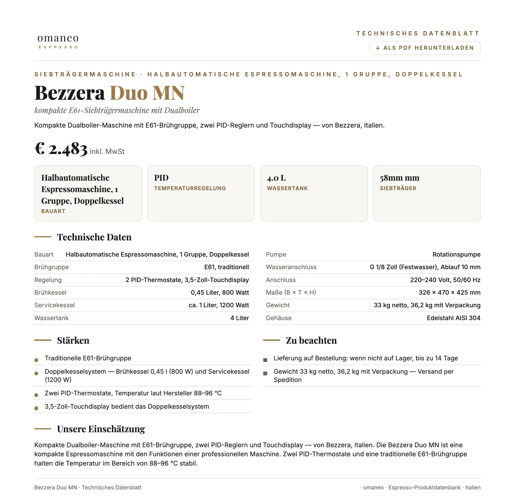 Technisches Datenblatt Duo MN