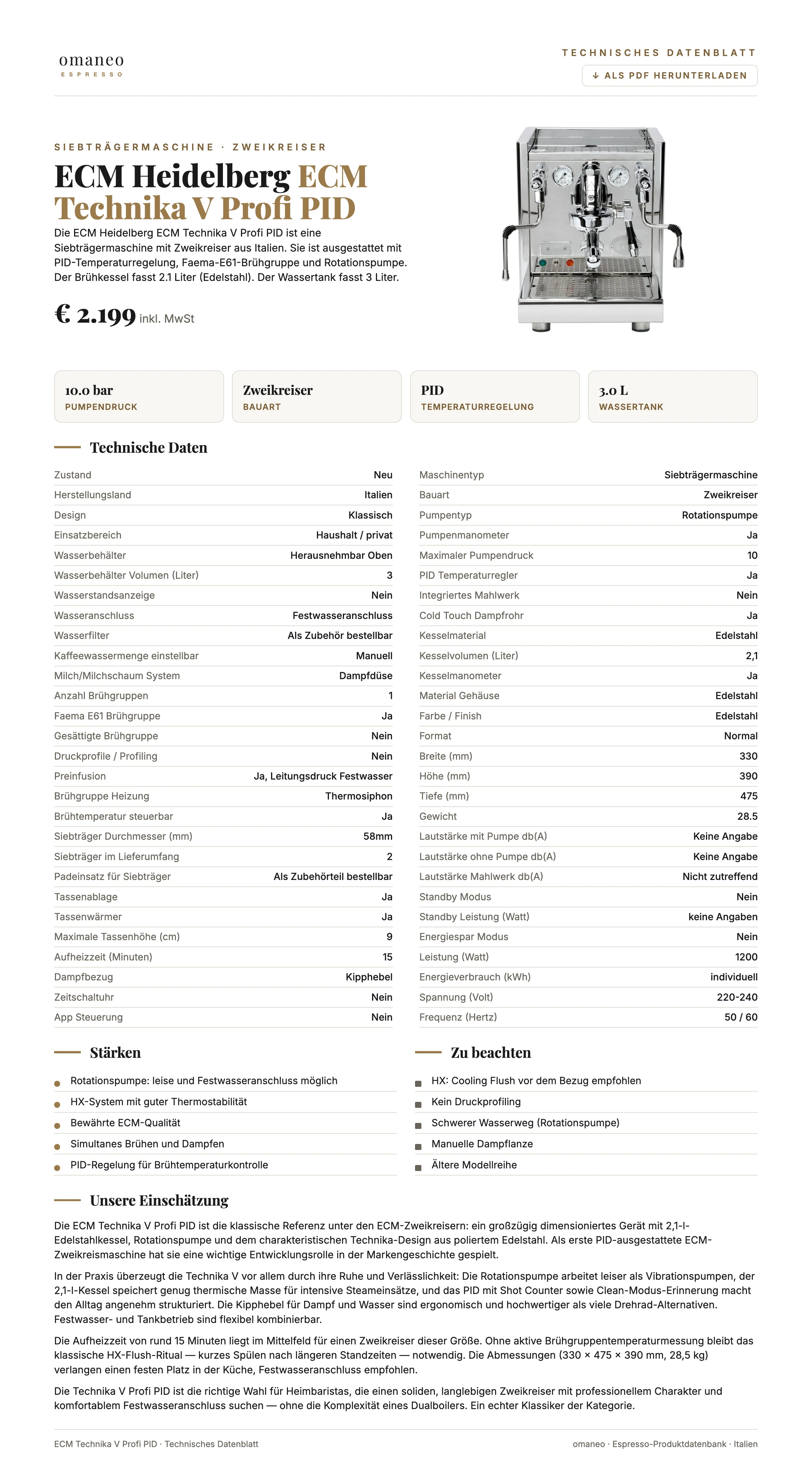 Technisches Datenblatt ECM Technika V Profi PID