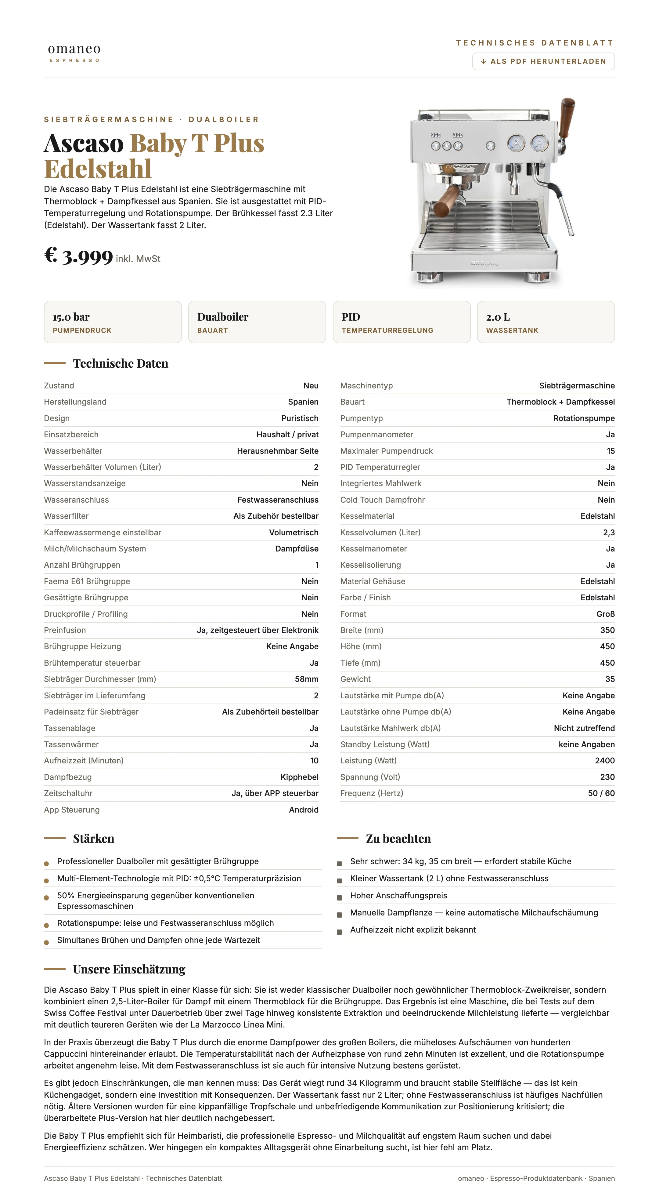 Technisches Datenblatt Baby T Plus Edelstahl