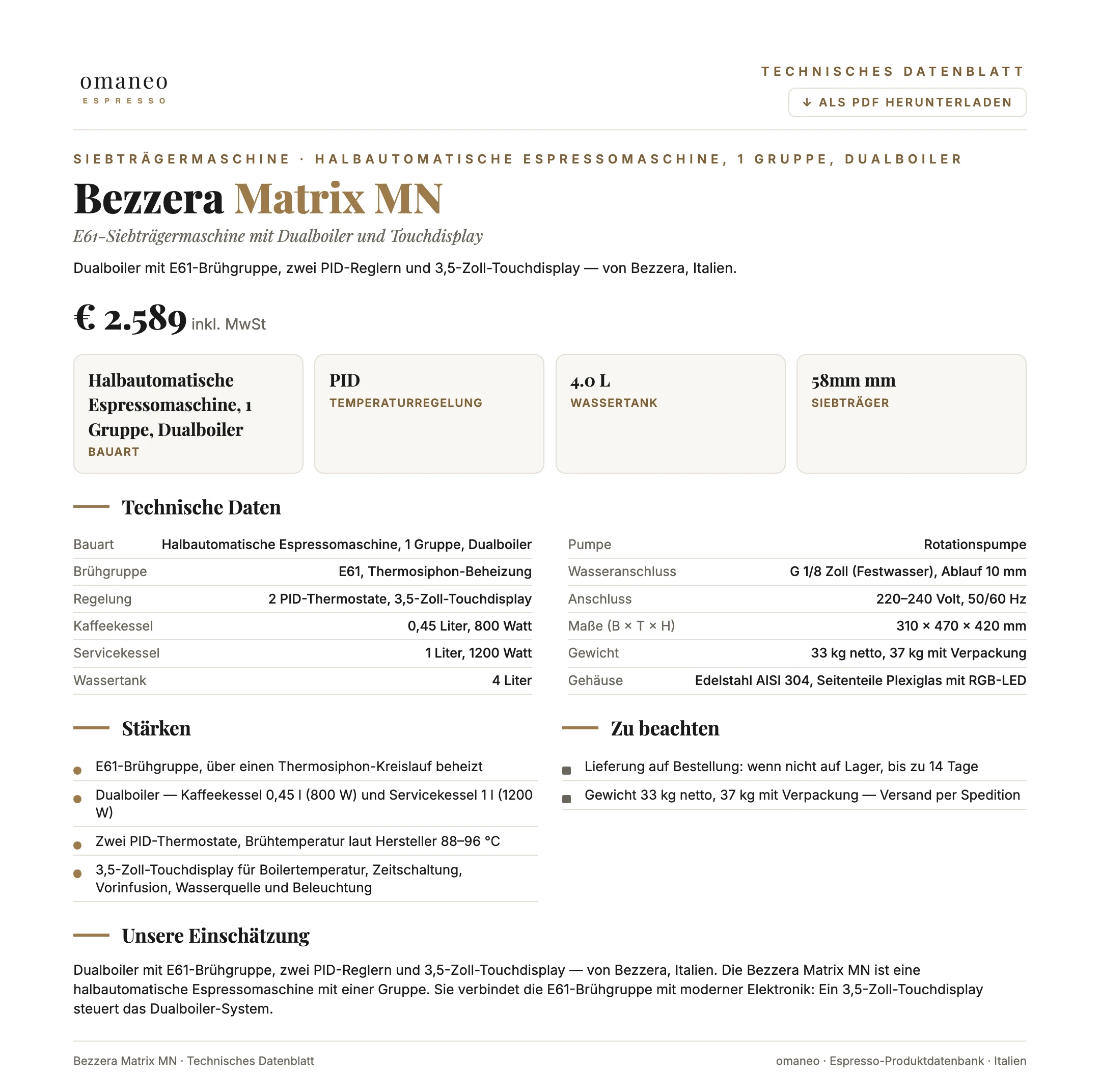 Technisches Datenblatt Matrix MN
