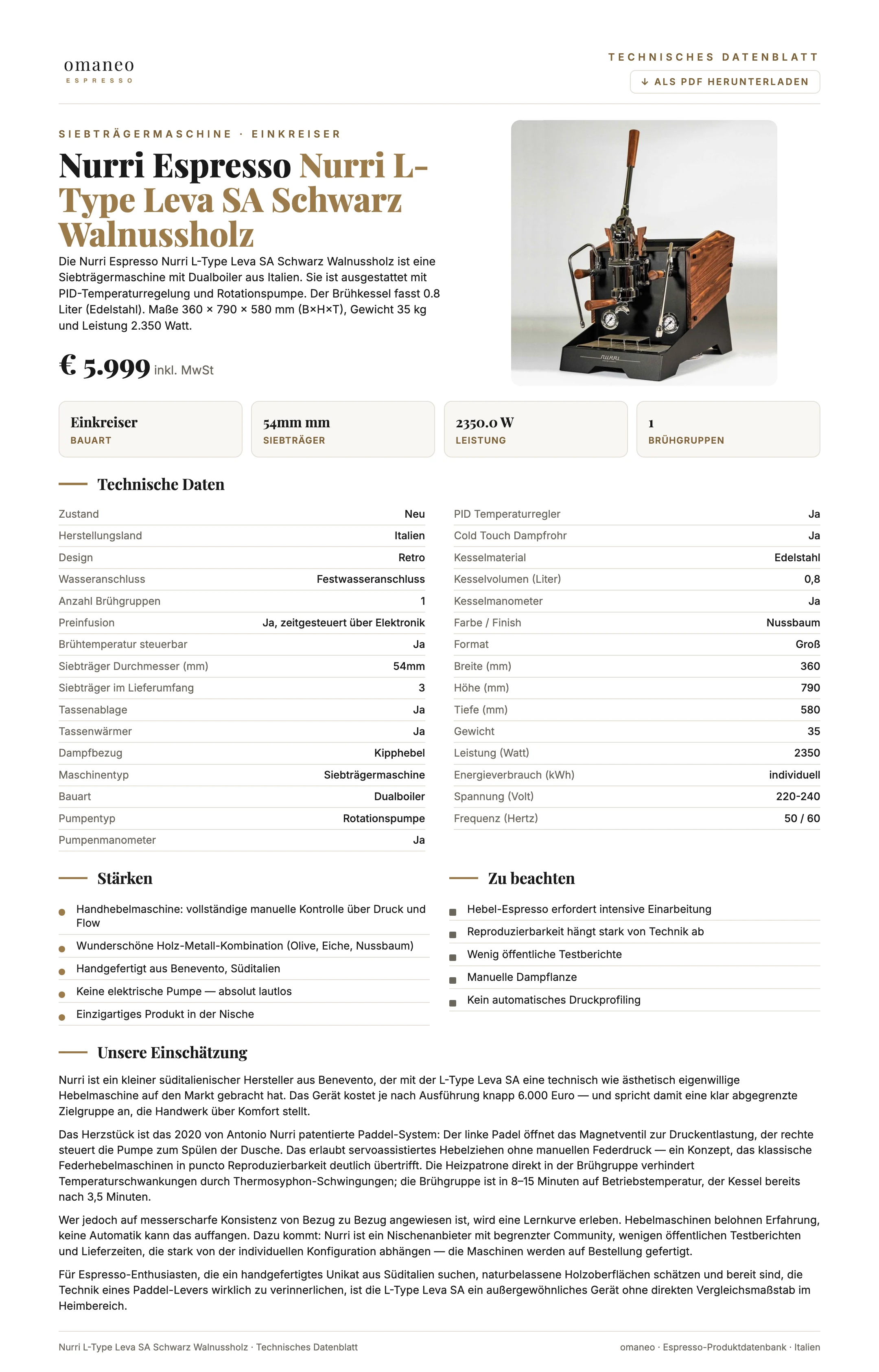 Technisches Datenblatt Nurri L-Type Leva SA Schwarz Walnussholz