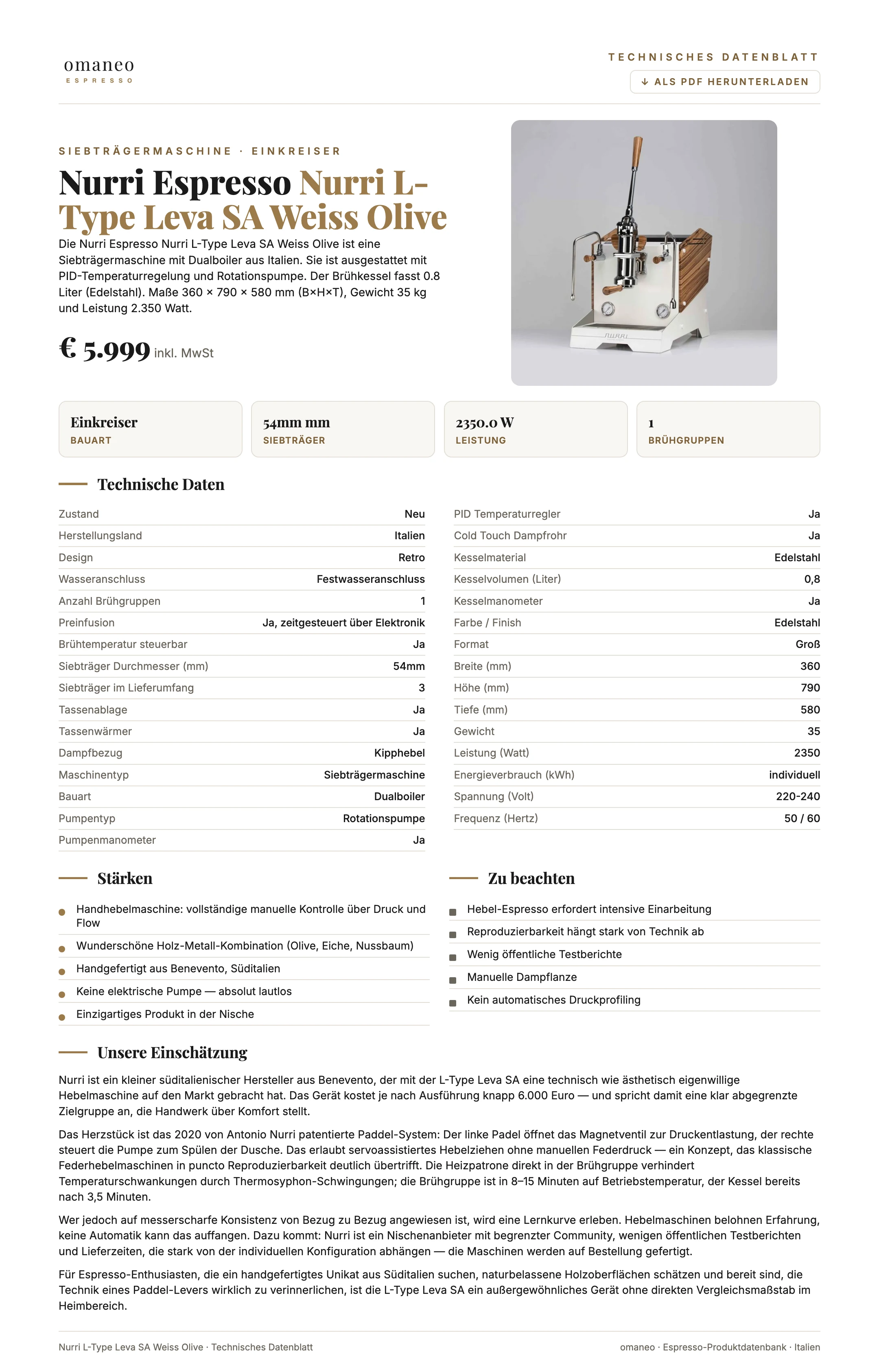 Technisches Datenblatt Nurri L-Type Leva SA Weiss Olive
