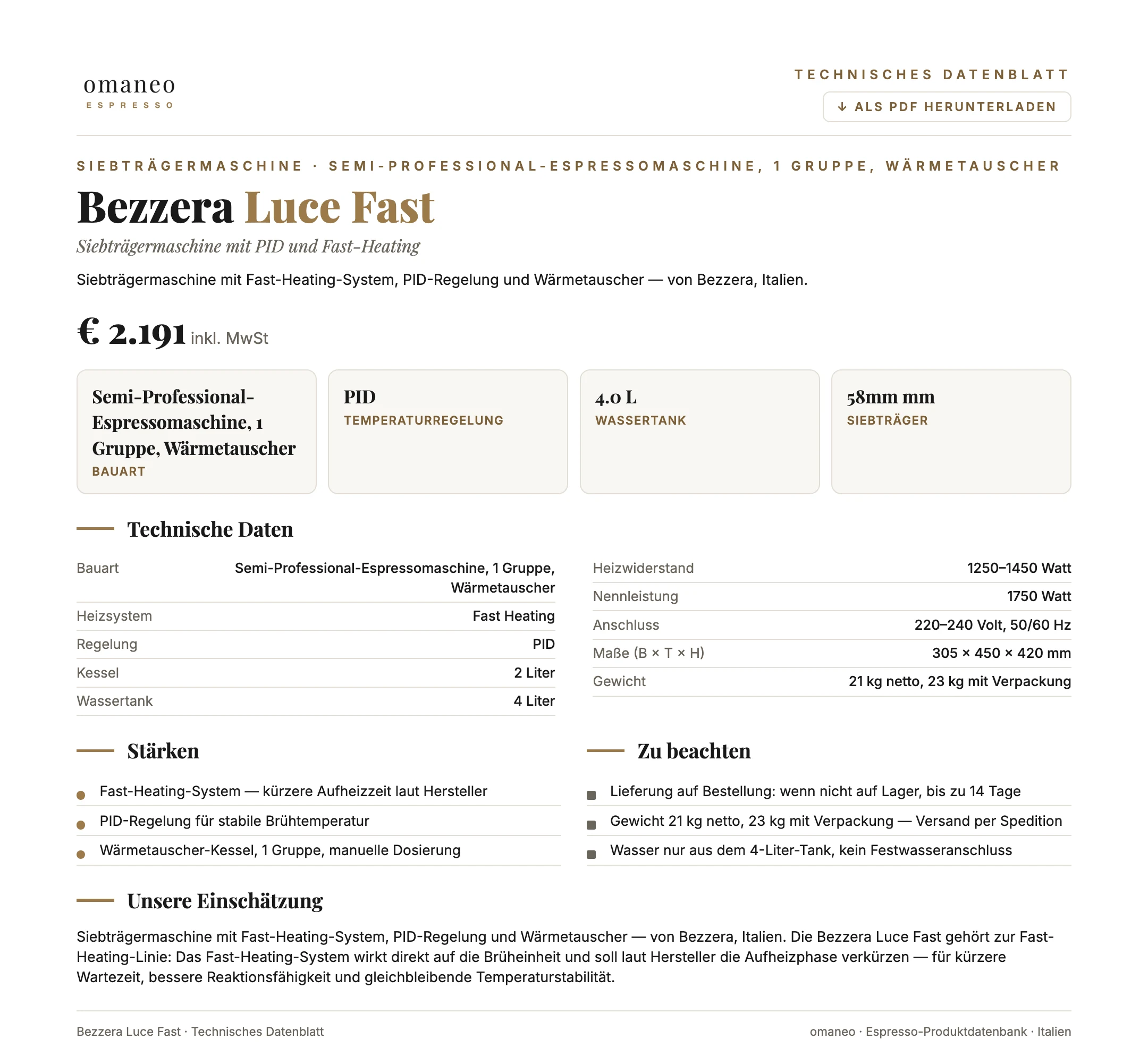 Technisches Datenblatt Luce Fast
