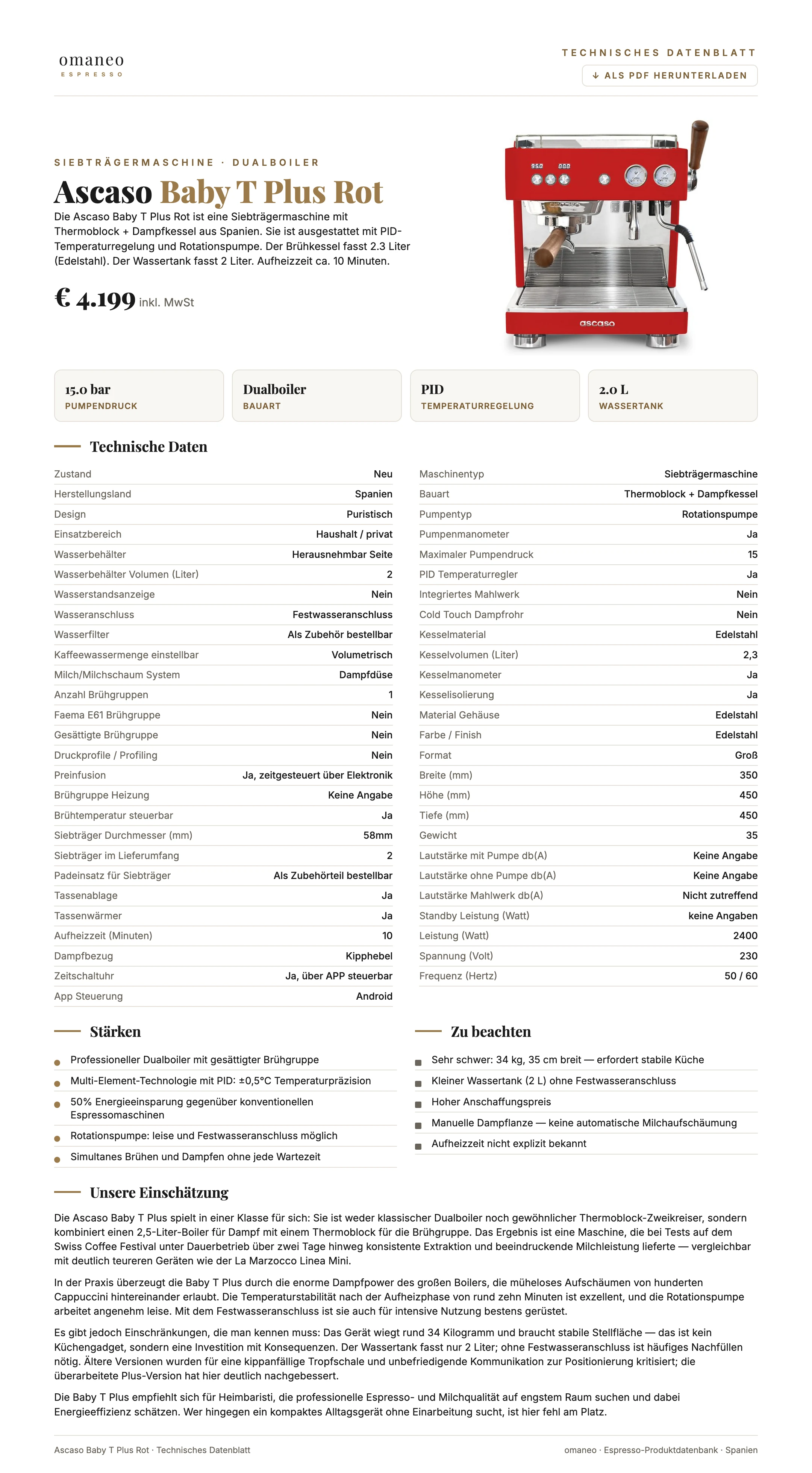 Technisches Datenblatt Baby T Plus Rot