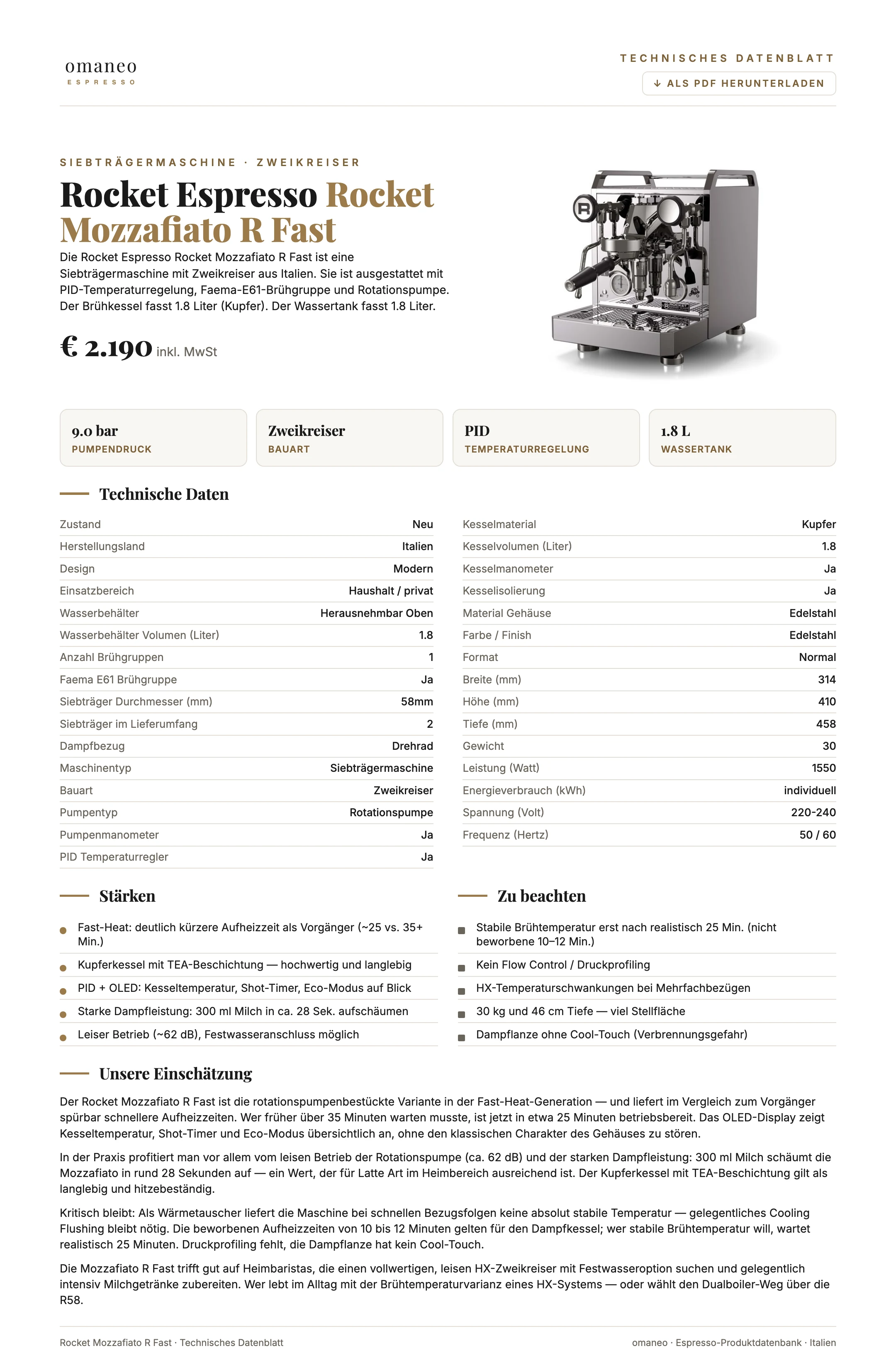 Technisches Datenblatt Rocket Mozzafiato R Fast