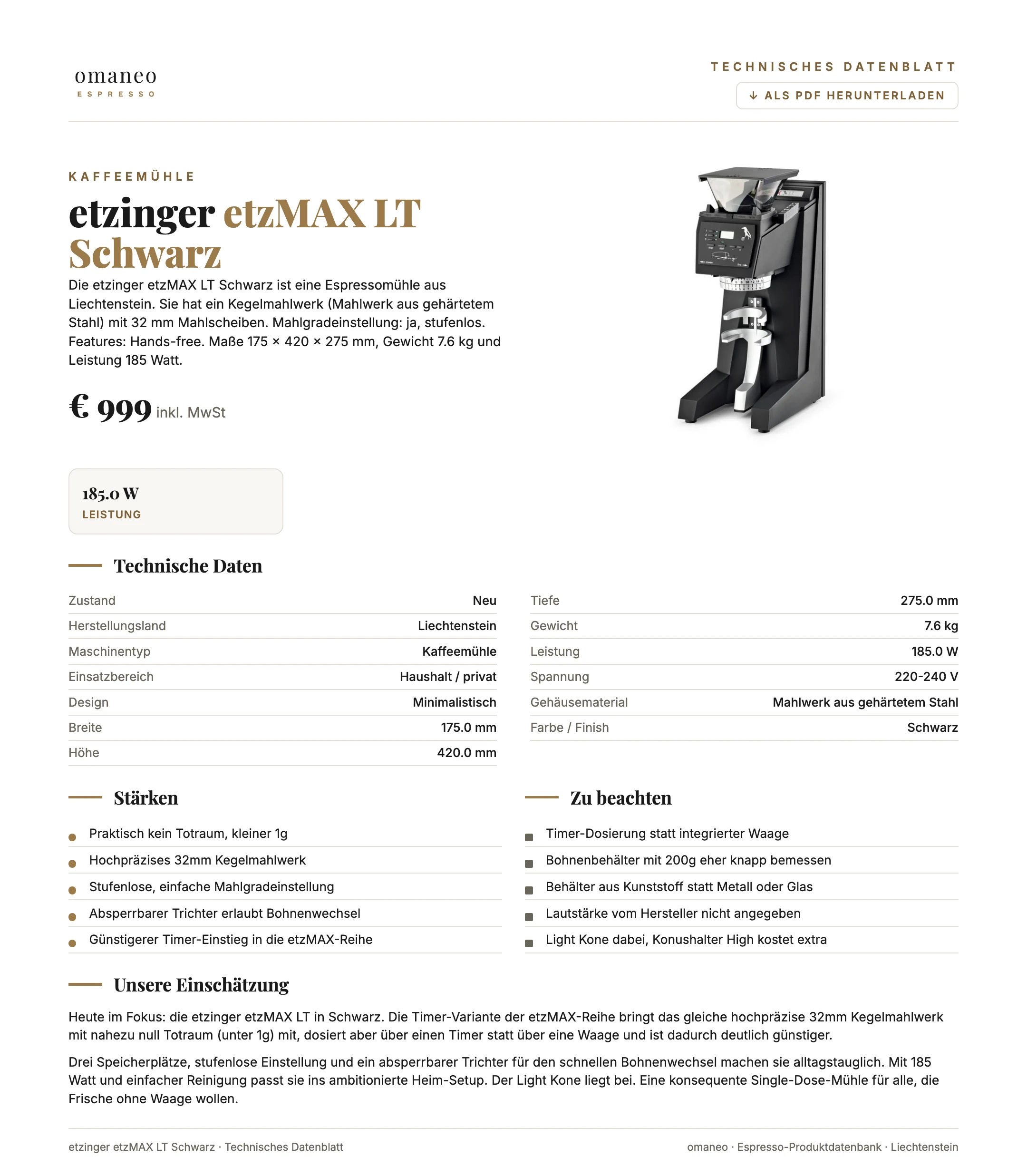 Technisches Datenblatt etzMAX LT Schwarz