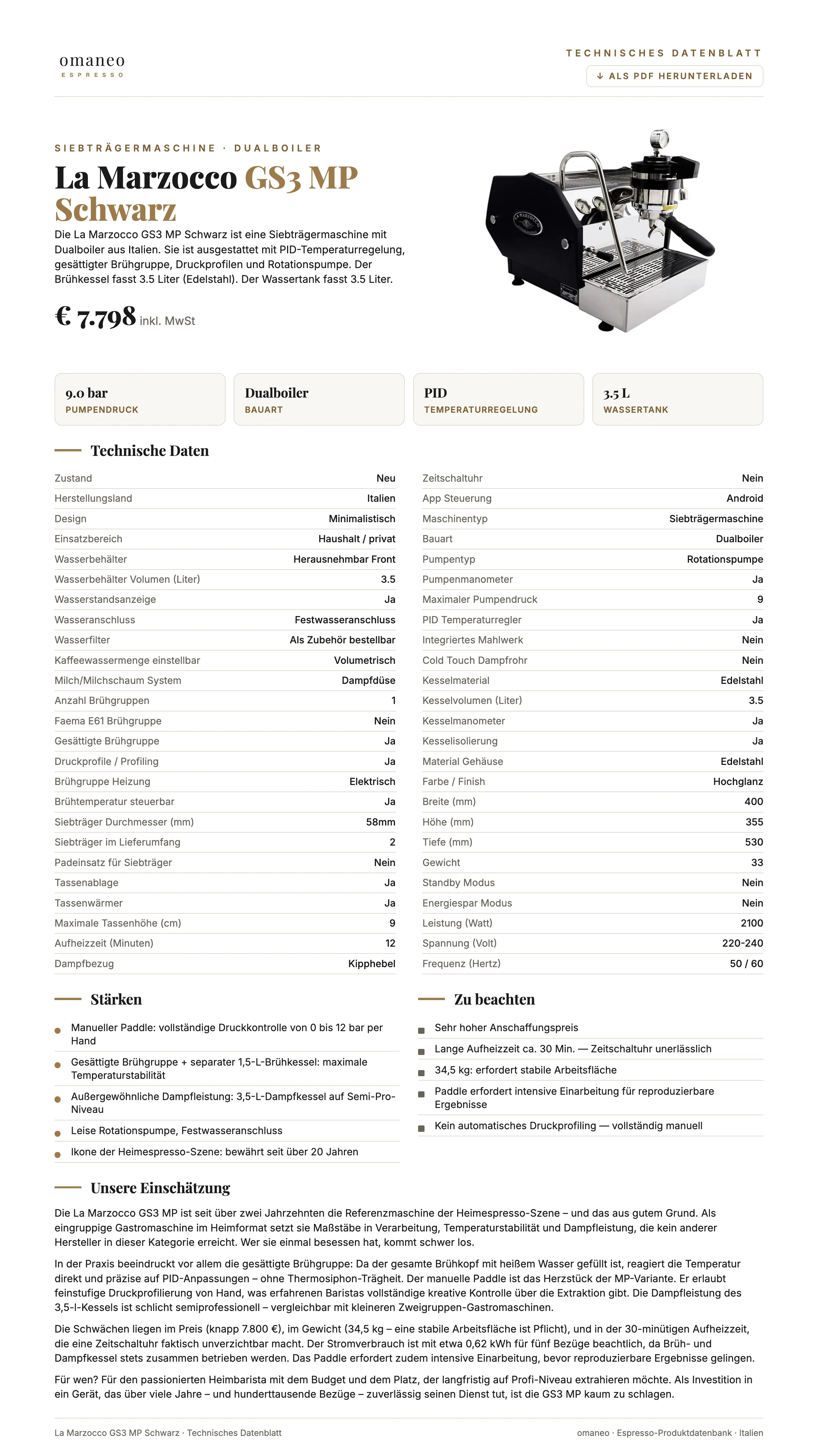 Technisches Datenblatt GS3 MP Schwarz