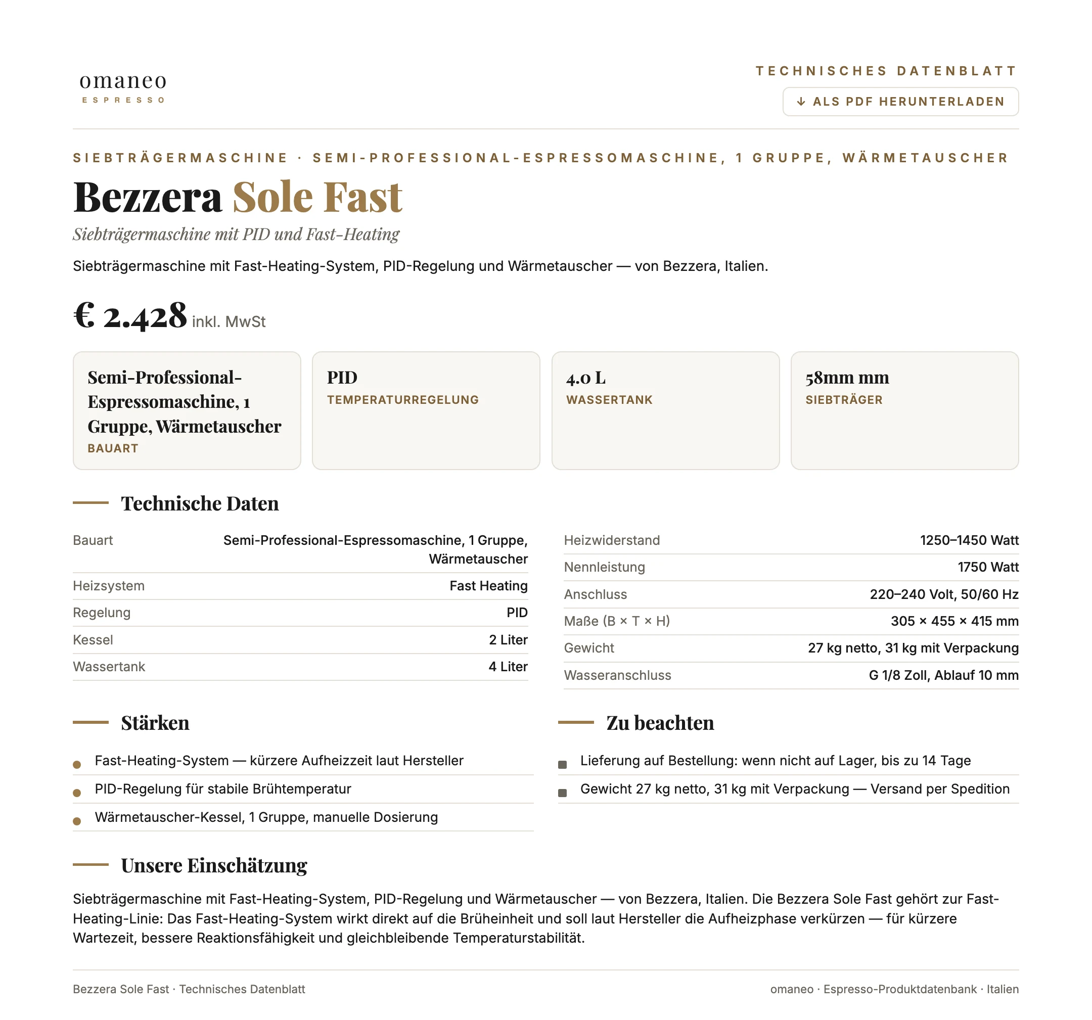 Technisches Datenblatt Sole Fast